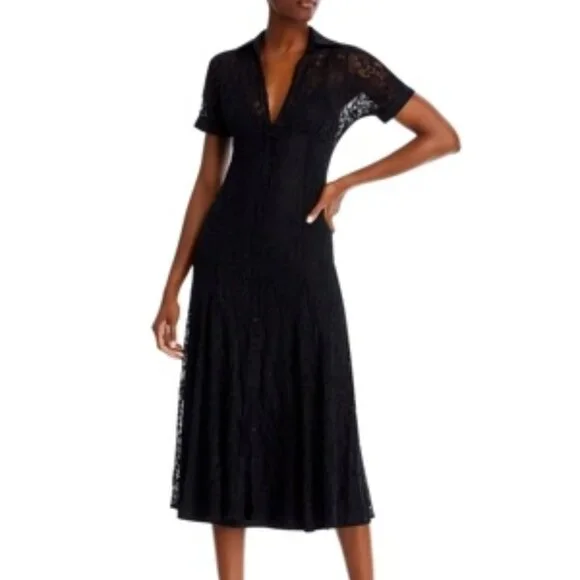 Aqua | Dresses | Aqua Black Lace Midi Shirt Dress Size Small Nwt | Poshmark